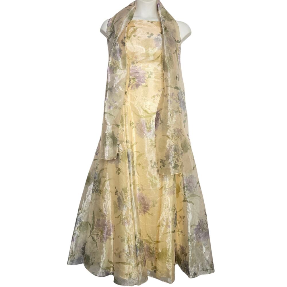 Scott McClintock Pastel Yellow Floral Gown with Shawl